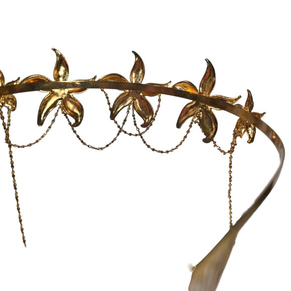 Mermaid Crown Starfish Headband Hair Accessory Splash Ocean Seashore Gold Tone - Picture 2 of 10